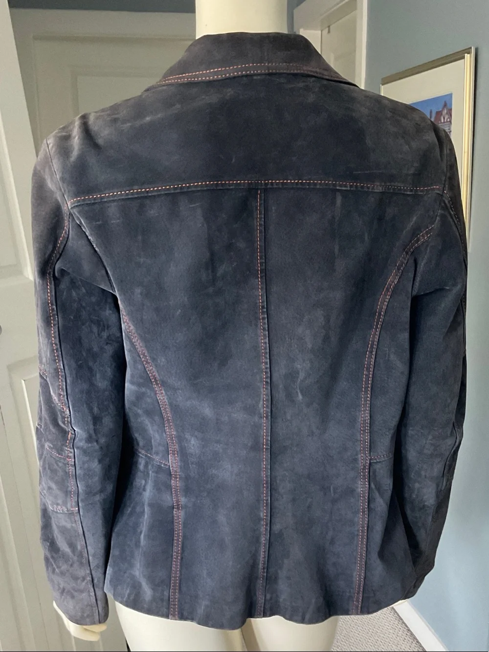 Danier Grey-Purple Suede Jacket with Rust Orange Lining - Picture 3 of 10